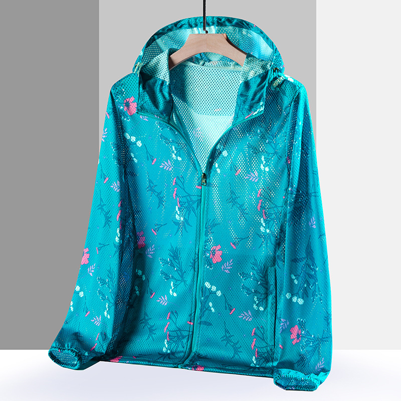 Áo khoác chống nắng xanh biển in hoa 1886 size 4XL