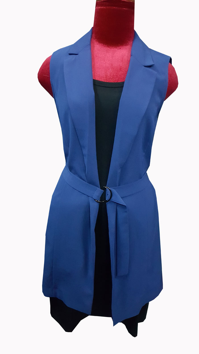 Áo khoác gile vải không tay màu xanh biển dáng dài size 6