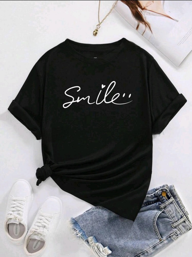 Áo thun màu đen chữ SMILE size 4XL