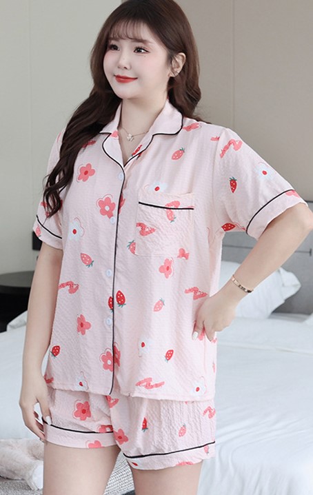 Bộ pijama short hồng in hoa 5516 size 5XL