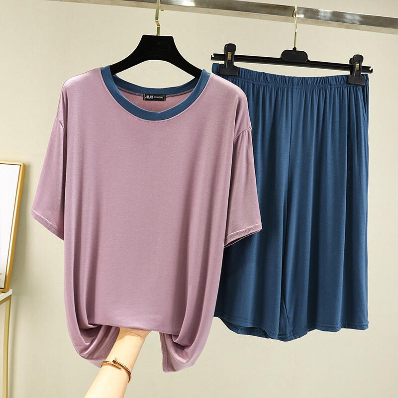 Bộ thun quần ngố xanh áo tím 0203 size lớn