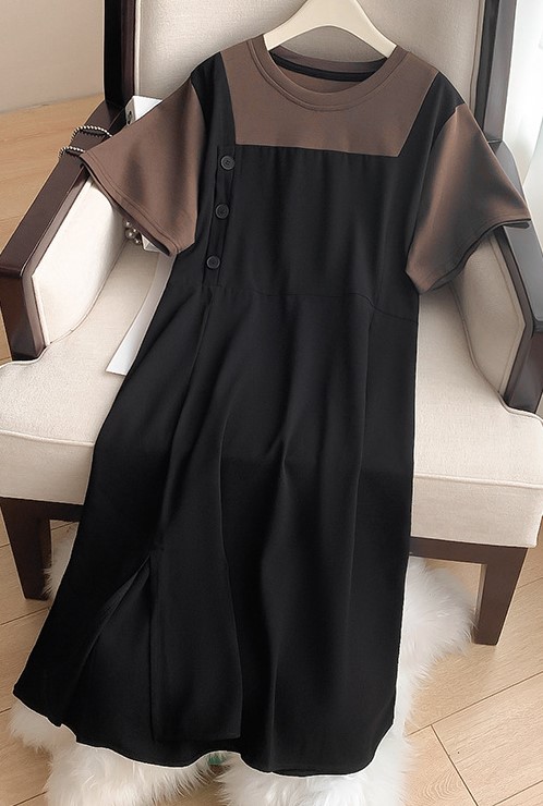 Đầm đen nâu kiểu yếm xẻ tà YD2548 size lớn