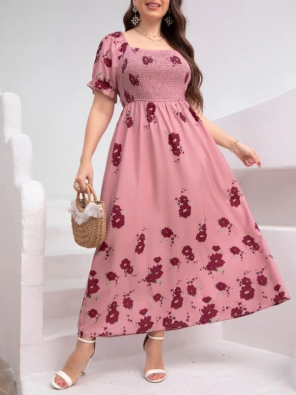 Đầm maxi hồng in hoa ZL0116 size lớn