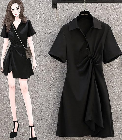 Đầm vải đen cổ sơ mi form suông 8219 size lớn
